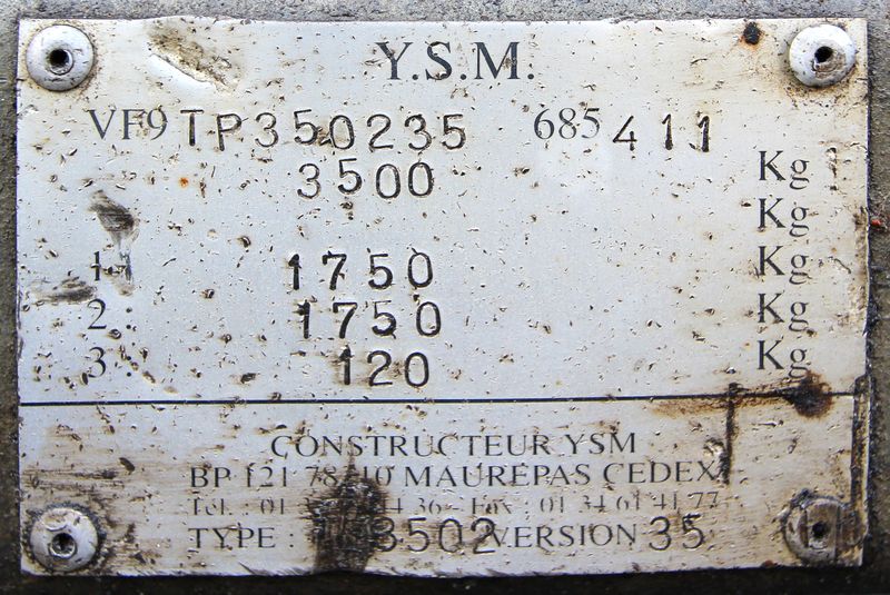 REMORQUE PORTE MATERIEL YSM 8502 V35 1750 KG 2001