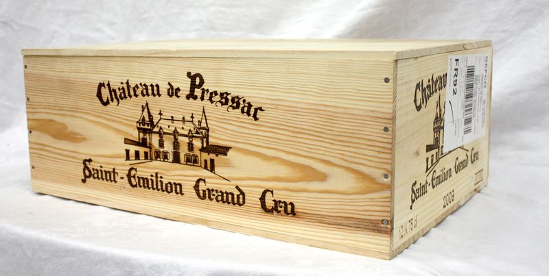 12 BOUTEILLES CHATEAU DE PRESSAC 2009 GRAND CRU SAINT EMILION EN CAISSE BOIS D’ORIGINE.