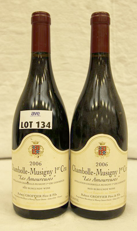 2 BOUTEILLES CHAMBOLLE MUSIGNY LES AMOUREUSES 1ER CRU 2006 DOMAINE ROBERT GROFFIER.