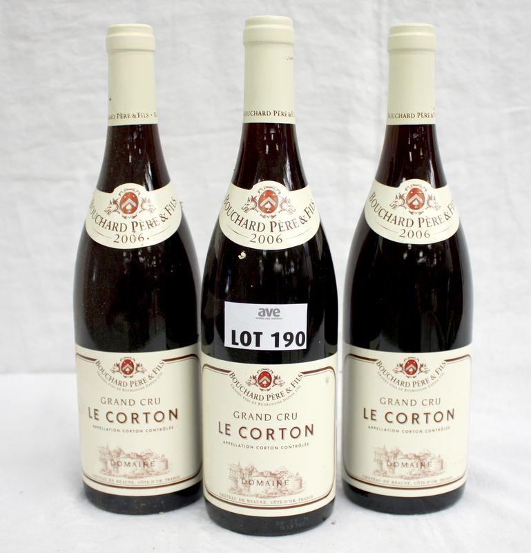 3 BOUTEILLES LE CORTON GRAND CRU 2006 DOMAINE BOUCHARD PERE ET FILS.