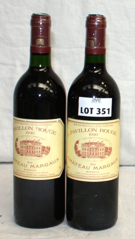 2 BOUTEILLES PAVILLON ROUGE DU CHATEAU MARGAUX 1990 MARGAUX.