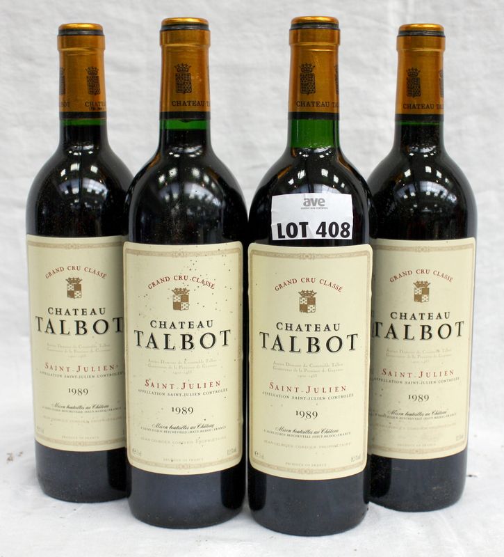 4 BOUTEILLES CHATEAU TALBOT 1989 4EME GCC SAINT JULIEN.