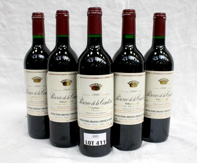 5 BOUTEILLES RESERVE DE LA COMTESSE 1992 PAUILLAC.