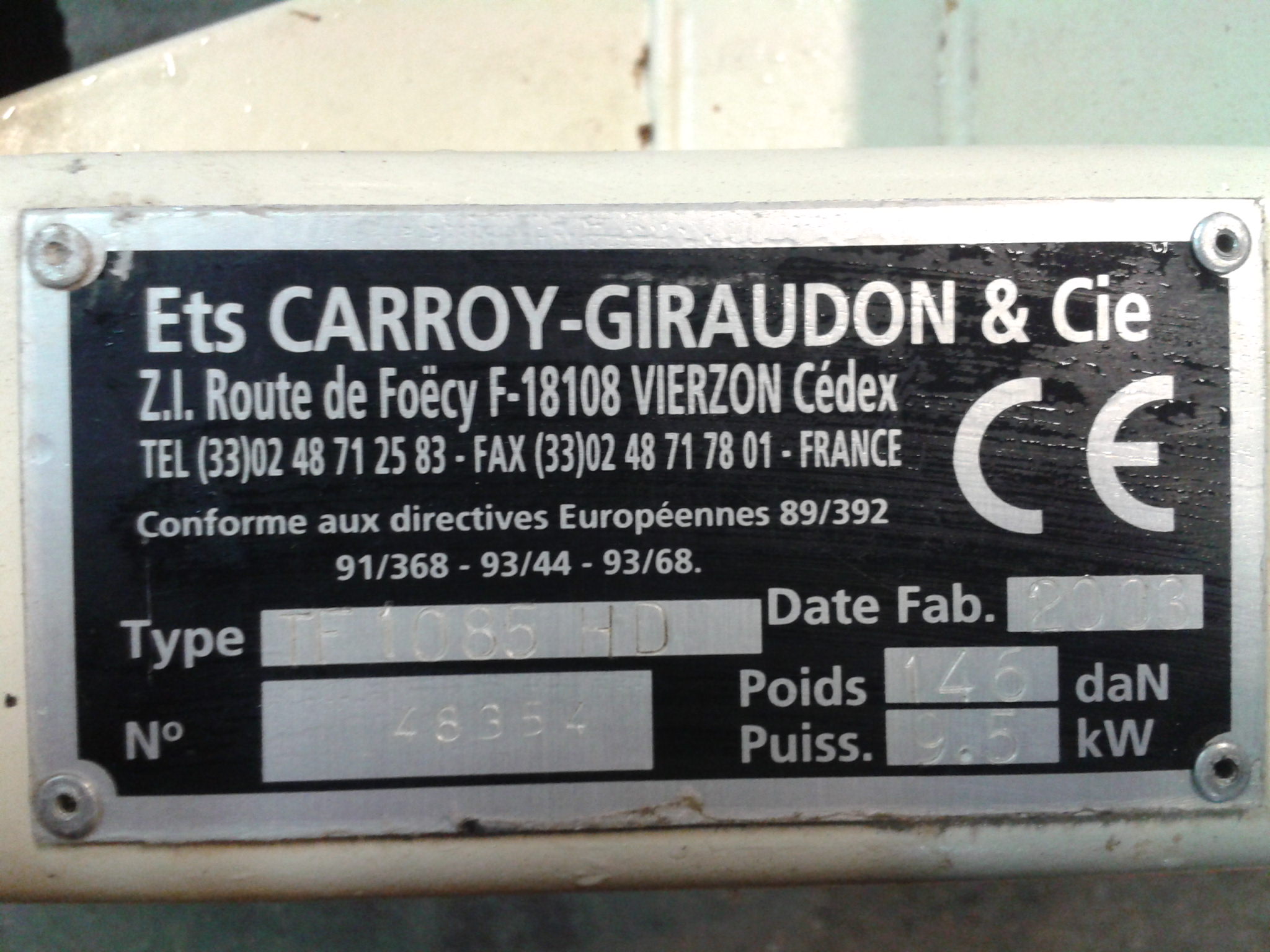TONDOBROYEUR CARROY GIRAUDON TF 1085 HD 13 108 CM
