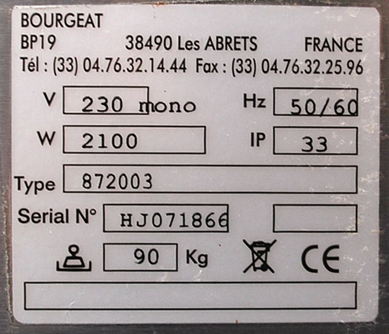 CHARIOT BAIN MARIE DE MARQUE BOURGEAT EN 220V. MODELE 872003. HAUTEUR 90 LARGEUR 126 PROFONDEUR 65 CM.
