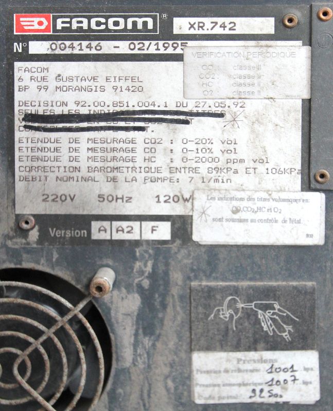 ANALYSEUR DE GAZ D'ECHAPPEMENT FACOM XR.742-4 / XR.743NF-CA AA10F