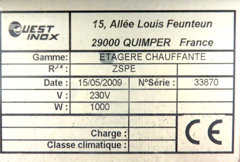 MEUBLE A ENVOYER EN INOX SUR ROULETTE REFRIGERE AVEC ETAGERE CHAUFFANTE DE MARQUE OUEST INOX. OBSERVATION: ENLEVEMENT A UNE DATE FIXE ULTERIEURE, COURANT OCTOBRE. ADRESSE D'ENLEVEMENT: TOUR WINTERTHUR, LA DEFENSE (92).