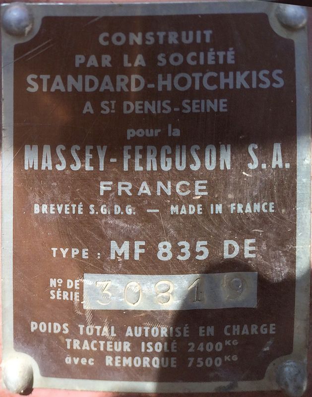 TRACTEUR AGRICOLE MASSEY FERGUSON MF 835 DE - MASSEY 35 2 RM 1960
