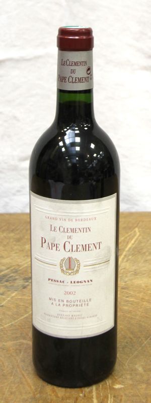 LE CLEMENTIN DE CHATEAU PAPE CLEMENT. PESSAC LEOGNAN ROUGE. 2002. 1 BOUTEILLE.