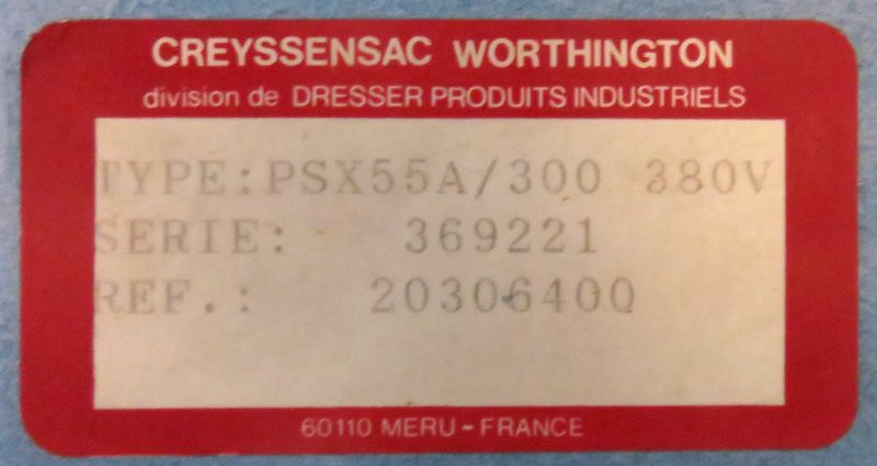 COMPRESSEUR A AIR CREYSSENSAC-WORTHINGTON PSX 55/300 DECIBAIR 380 V
