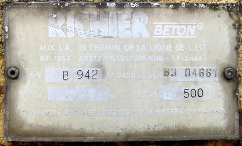 TOUPIE ELECTRIQUE TRIPHASE DE MARQUE RICHIER BETON MODELE B942, 500KG. EN L'ETAT. BATIMENT L1.