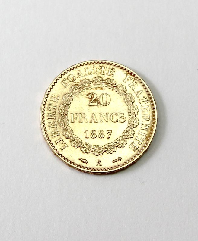 20 FRANCS OR. GENIE DE LA IIIEME REPUBLIQUE. 1887. ATELIER PARIS. 1 PIECE.