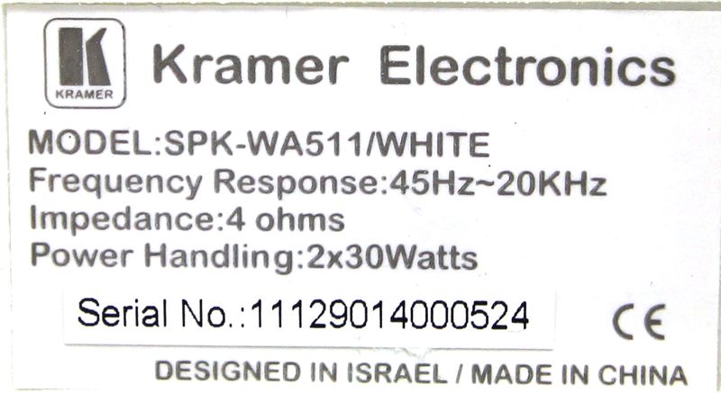 ENCEINTES DE MARQUE KRAMER ELECTRONICS MODELE SPK-WA511WHITE.COQUE BLANCHE. 1 ENCEINTE ACTIVE ET 1 ENCEINTE PASSIVE. AVEC SYSTEME DE FIXATION EN METAL LAQUE BLANC.