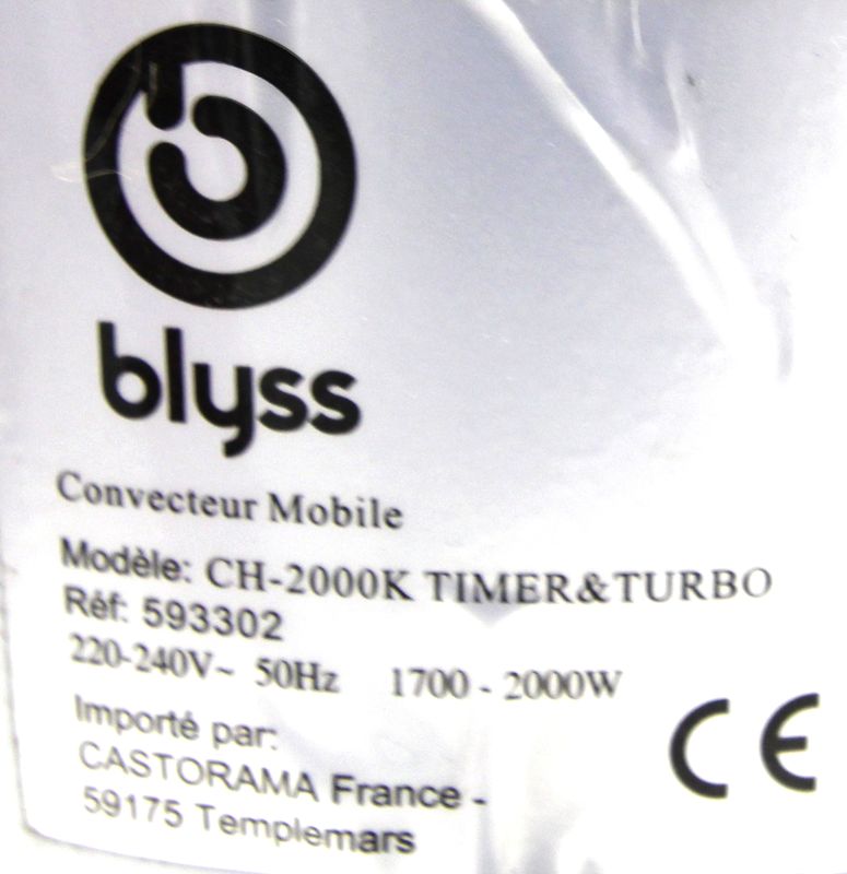 CONVECTEUR ELECTRIQUE DE MARQUE BLYSS MODELE CH-2000K TIMER AND TURBO.