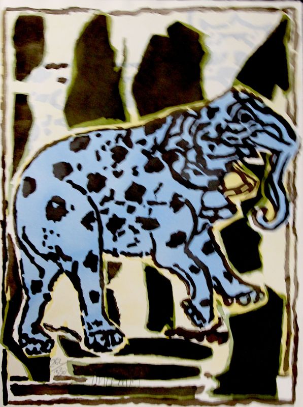 JEAN PIERRE PINCEMIN (1944-2005). "UN ELEPHANT CA ENTEND ENORMEMENT". LITHOGRAPHIE. NUMEROTEE 262/330 ET SIGNE A LA MINE DE PLOMB EN BAS A GAUCHE DANS LA PLANCHE. 66 X 50 CM.