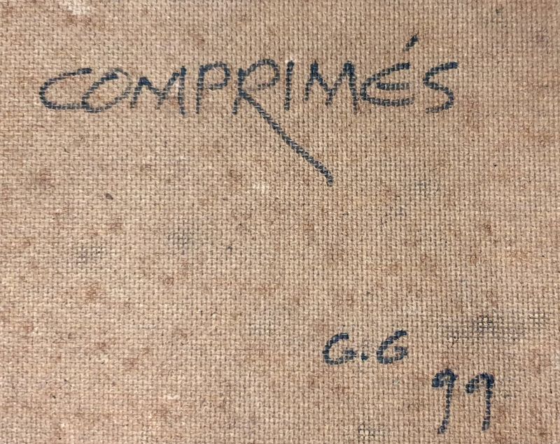 "COMPRIMES", PAIRE DE GOUACHES SUR PAPIER MAROUFLEES SUR CARTON. MONOGRAMMEES AU DOS G.G, TITREES ET DATEES 99. 50 X 35 CM. R-1.HC5