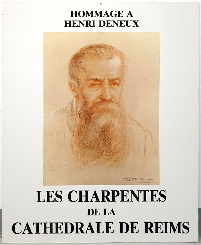 14 PANNEAUX PROVENANT DE L'EXPOSITION "HOMMAGE A HENRI DENEUX. LES CHARPENTES DE LA CATHEDRALE DE REIMS" D'OCTOBRE 1988. 90 X 90 CM. R-1.HC5
