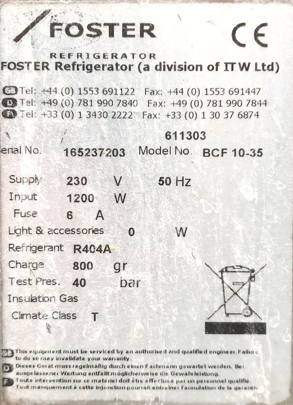 CELLULE DE REFROIDISSEMENT MOBILE DE MARQUE FOSTER. 146 X 74 X 81 CM.