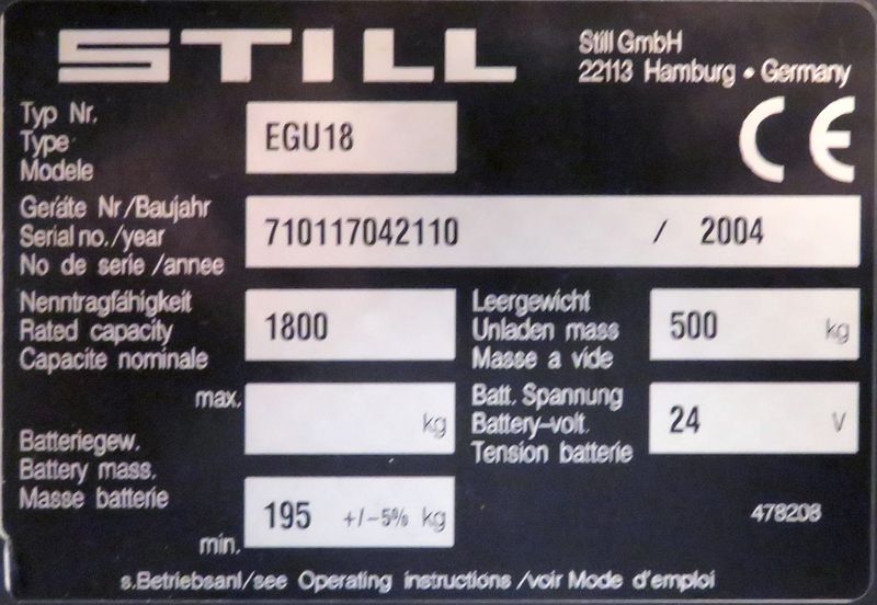 TRANSPALETTE STILL EGU18 1800 KG