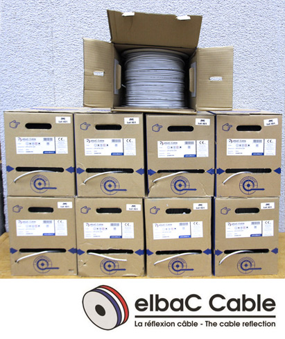 9 BOBINES DE CABLE DE MARQUE ELBAC CABLE MODELE UTP CATSE LSZH REF 250405-R3, LONGUEUR TOTALE 2700 METRES. RUEIL.