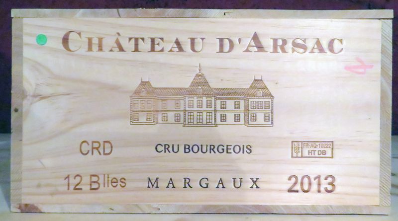 1 UNITE: 12 BOUTEILLES DE CHATEAU D'ARSAC 2013, MARGAUX CRU BOURGEOIS. BORDEAUX ROUGE. CAISSE BOIS D'ORIGINE. . RUEIL