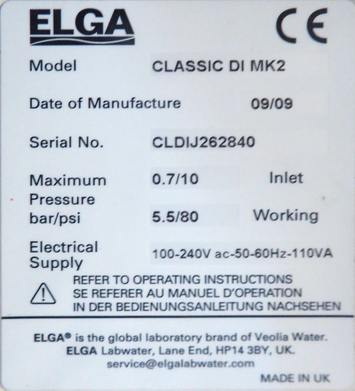 PURIFICATEUR / DESINFECTEUR D'EAU DE MARQUE ELGA MODELE PURELAB CLASSIC DI MK2. 48 X 45 X 35 CM.