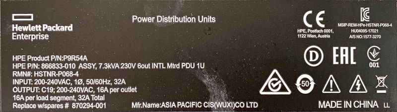 6 POWER DISTRIBUTION UNITS DE MARQUE HP MODELE P9R54A.