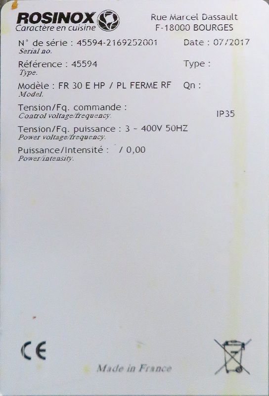 FRITEUSE ELECTRIQUE DE MARQUE ROSINOX MODELE FR30EHP/PL A 1 BAC EN INOX ALIMENTAIRE. 110 X 40 X 91 CM.