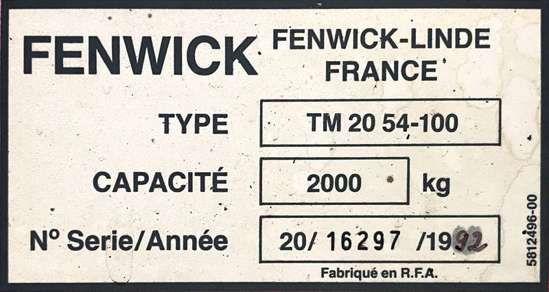 TRANSPALETTE MANUEL DE 2000 KG DE MARQUE FENWICK MODELE TM 20 54-100, LONGUEUR DE FOURCHES 100 CM, HAUTEUR DE LEVEE 20 CM.