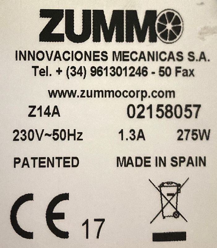 PRESSE AGRUMES DE MARQUE ZUMMO MODELE Z14A. 82 X 46 X 48 CM