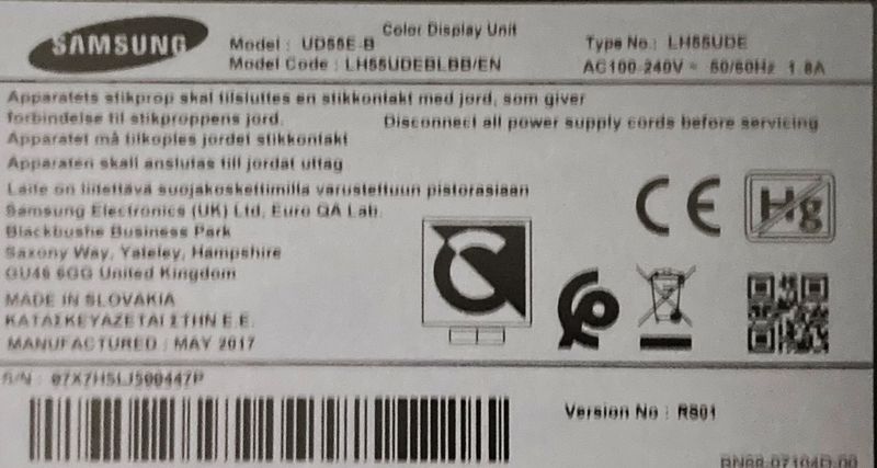 4 UNITES: MONITEUR A ECRAN LCD DE 55 POUCES DE MARQUE SAMSUNG MODELE LH55UDEBLBB/EN. ACCIDENT. BAT.N