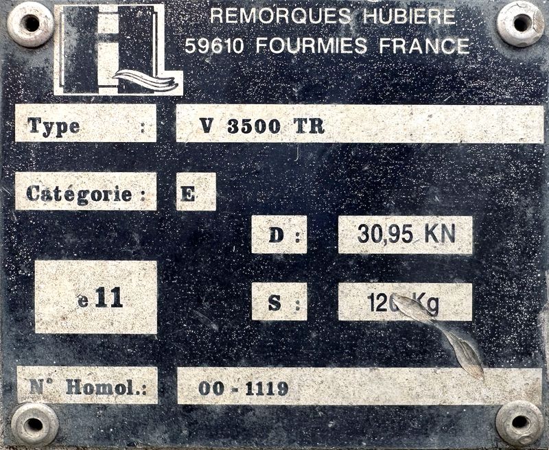 REMORQUE PORTE MATERIEL HUBIERE V3500TR 3500 KG 2010