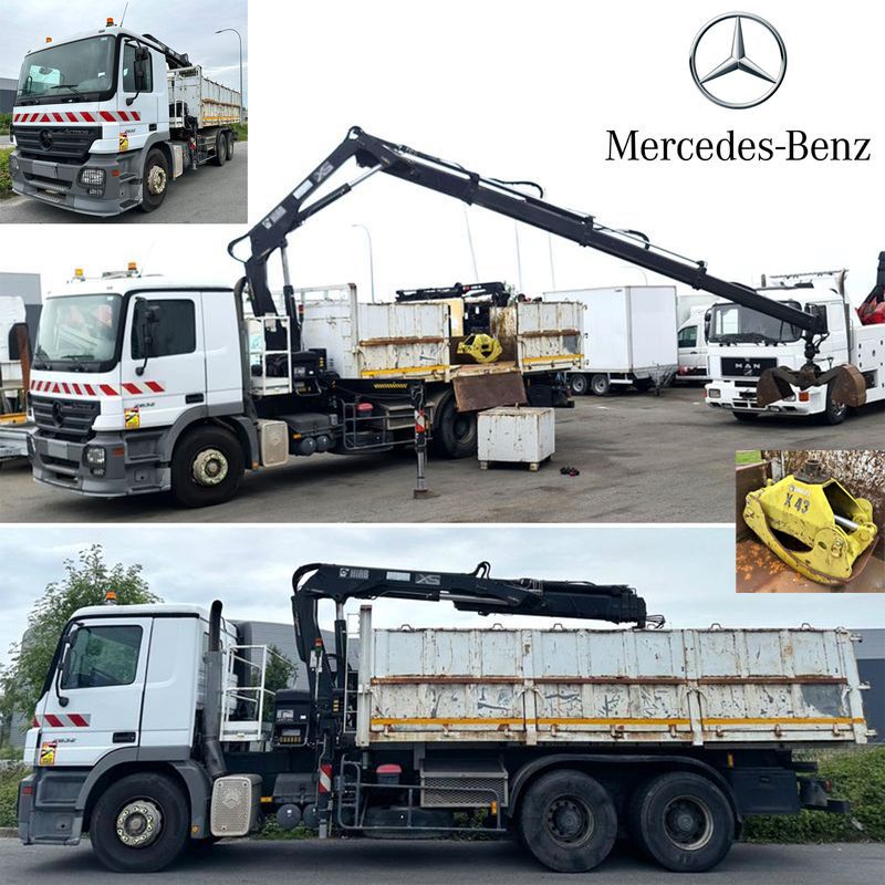 CAMION BENNE MERCEDES BENZ ACTROS 2632 GRUE GODETS GRAPIN 2005
