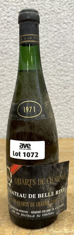1 BOUTEILLE DE VIN DE LA LOIRE CHATEAU DE BELLE RIVE QUARTS DE CHAUME 1971. LOCALISATION : 2 BOULEVARD DU GENERAL DE GAULLE - 92500 RUEIL-MALMAISON.