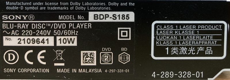 LECTEUR BLU-RAY ET DVD DE MARQUE SONY MODELE BDP-S185 VENDU AVEC CABLE D'ALIMENTATION.