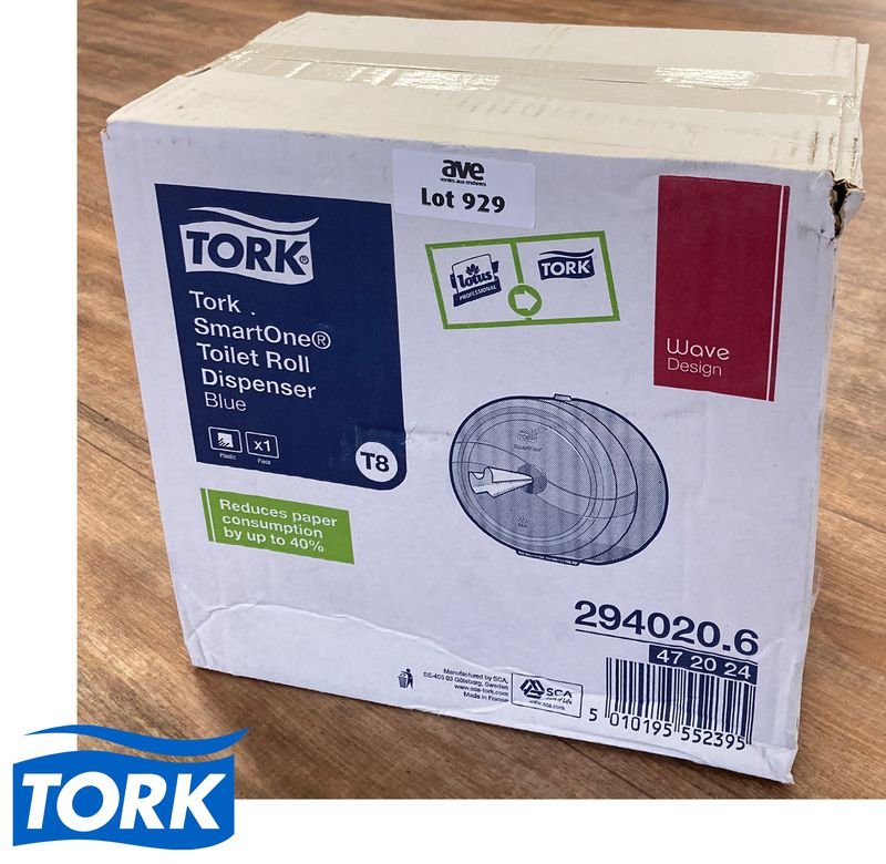 DISTRIBUTEUR DE PAPIER TOILETTE MURAL DE MARQUE TORK MODELE SMARTONE BLUE T8. NEUF DANS SON EMBALLAGE D'ORIGINE. 6 UNITES. VENDU A L'UNITE AVEC FACULTE DE REUNION. LOCALISATION : ORANGE - EVREUX - 337 RUE GAY LUSSAC - 27000 EVREUX.