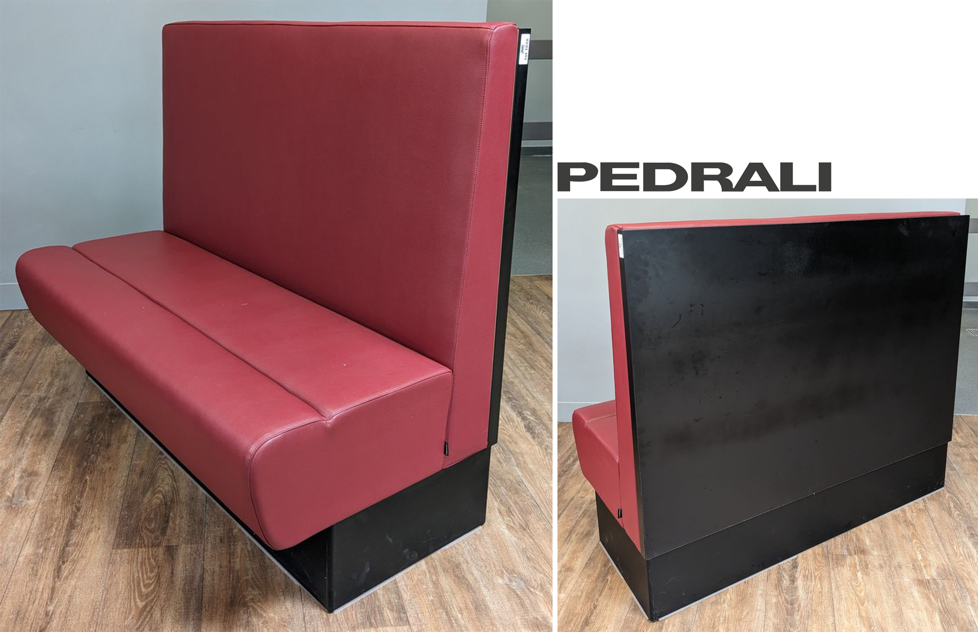 BANQUETTE EN POSE LIBRE DE MARQUE PEDRALI MODELE LODUS MDB ASSISE ET DOSSIER EN SIMILI CUIR DE COULEUR ROUGE REPOSANT SUR UNE STRUCTURE EN BOIS LAQUE NOIR. 110 X 130 X 65 CM. 6 UNITES. VENDU A L'UNITE AVEC FACULTE DE REUNION. LOCALISATION : ORANGE - EVREUX - 337 RUE GAY LUSSAC - 27000 EVREUX.