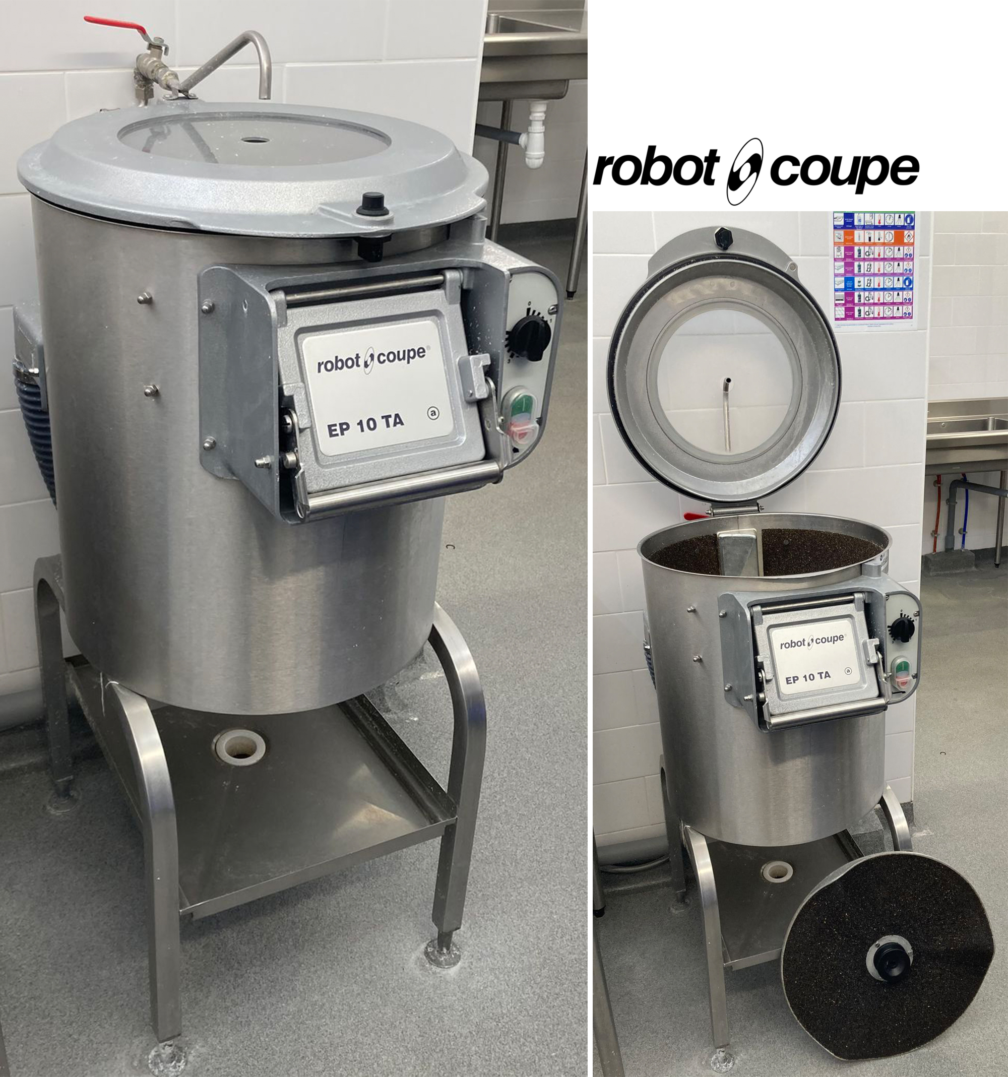 EPLUCHEUSE ESSOREUSE DE MARQUE ROBOT COUPE MODELE EP 10 TA. ON Y JOINT UN DISQUE ABRASIF ET UNE REHAUSSE EN INOX ALIMENTAIRE. 110 X 48 X 53 CM. LOCALISATION : ORANGE - EVREUX - 337 RUE GAY LUSSAC - 27000 EVREUX.