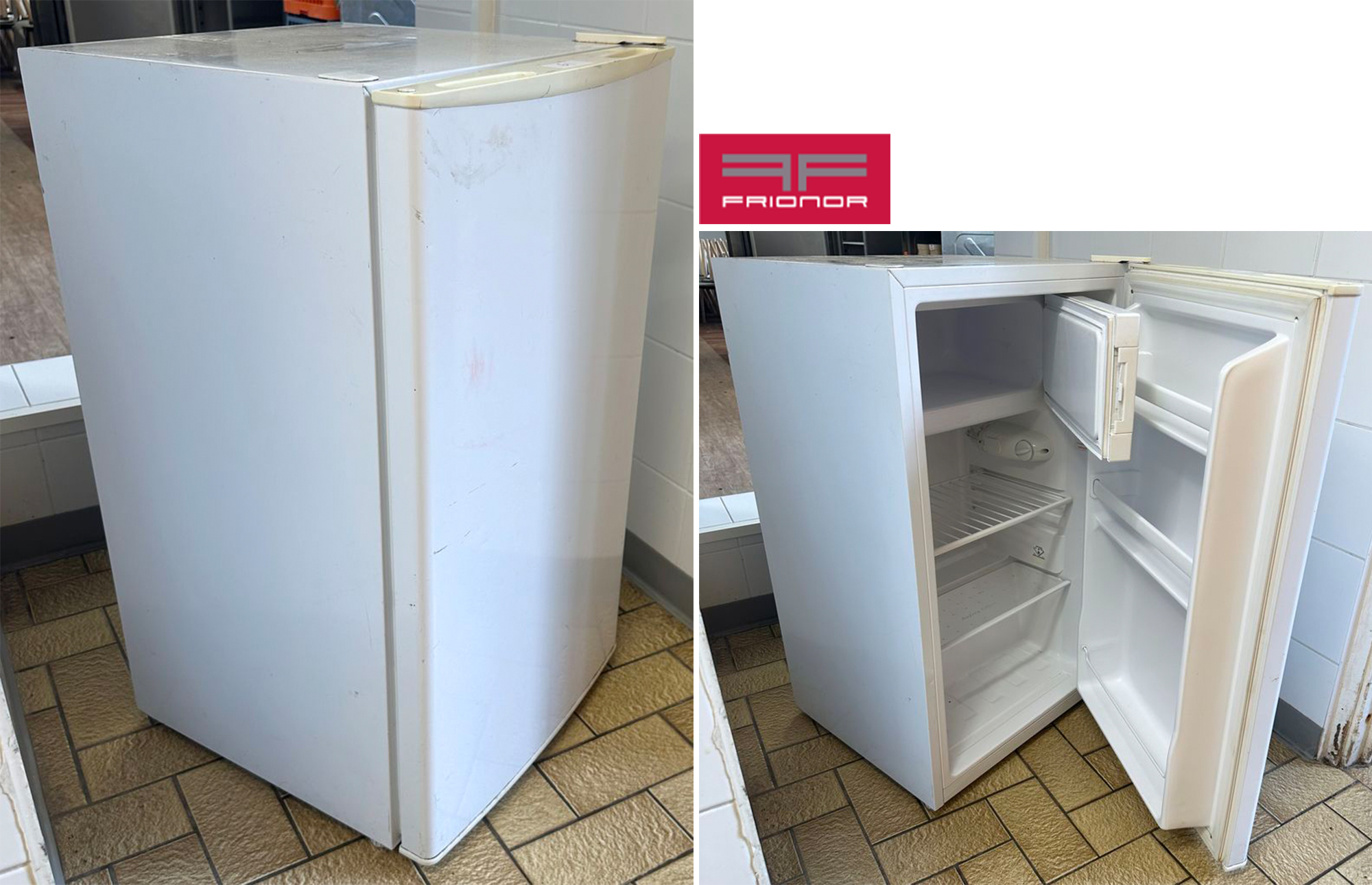 REFRIGERATEUR AVEC COMPARTIMENT CONGELATEUR 80 LITRES DE MARQUE FRIONOR MODELE DF1-12 FRI EN ACIER LAQUE DE COULEUR BLANC. 83 X 47 X 49 CM. LOCALISATION : ORANGE SAINT-MAUR - 67 BOULEVARD RABELAIS - 94100 SAINT-MAUR-DES-FOSSES.