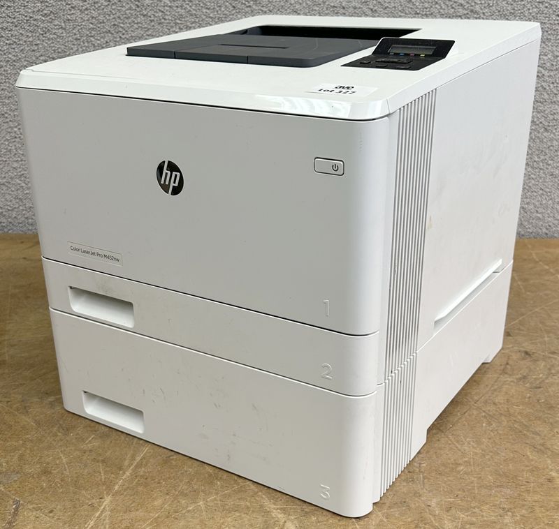 IMPRIMANTE RESEAU LASER COULEUR A4 WIFI DE MARQUE HP MODELE COLOR LASERJET PRO M452NW, 27 PAGES MINUTES, 2 BACS, FEEDER, RESEAU, RECTO-VERSO. VENDU AVEC SON CABLE D'ALIMENTATION.