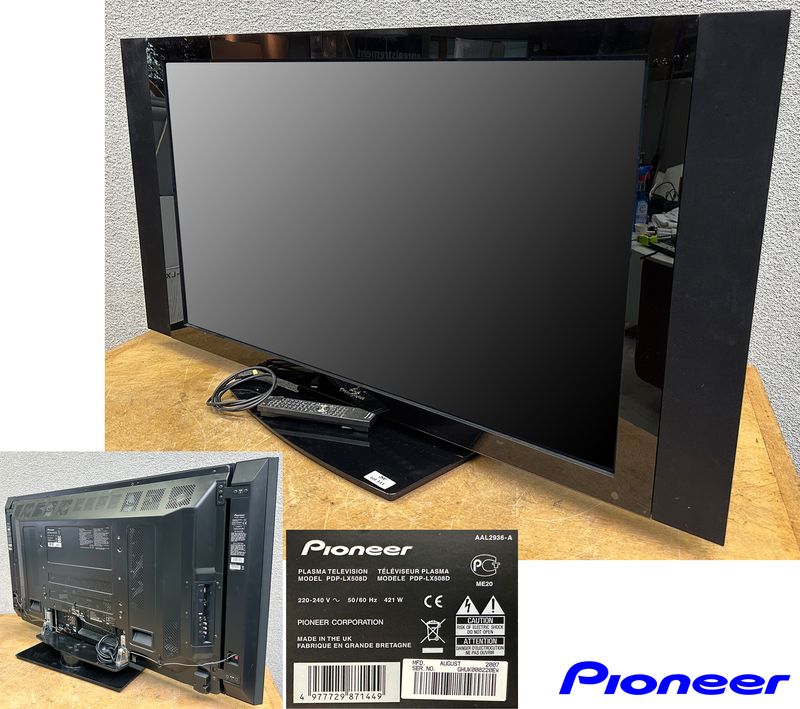 TELEVISION SUR PIED A ECRAN PLASMA FHD DE 50 POUCES DE MARQUE PIONEER MODELE PDP-LX508D A ENCEINTES STEREO INTEGREES DE 2 X 17 WATTS. VENDU AVEC TELECOMMANDE, CABLE D'ALIMENTATION ET VIDEO.