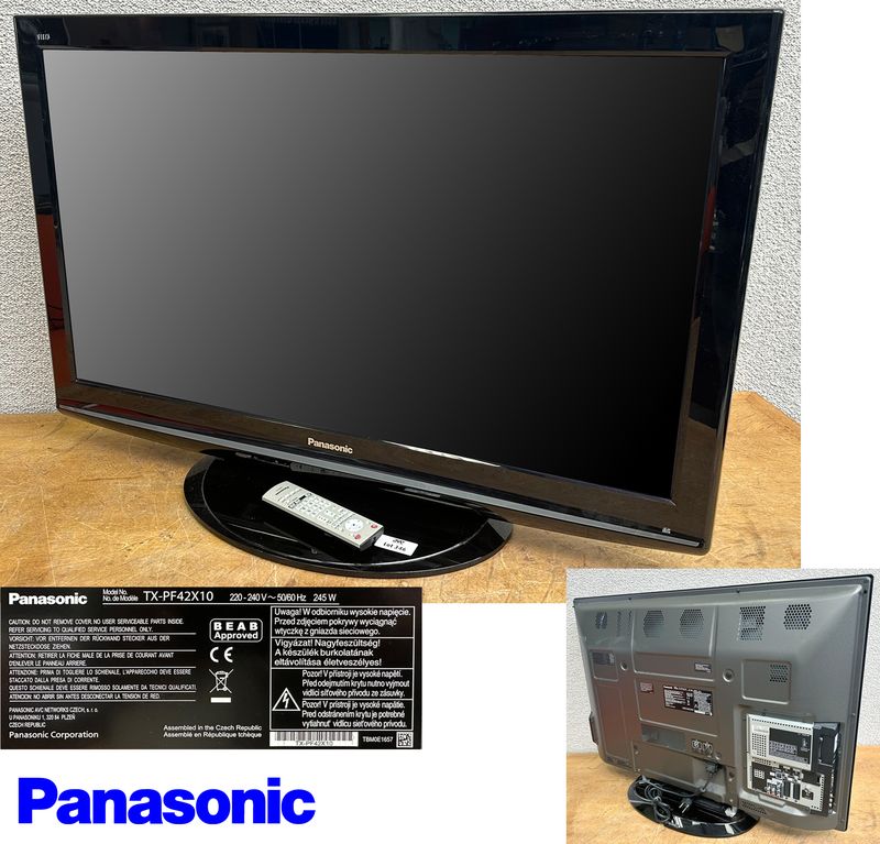 TELEVISION SUR PIED A ECRAN PLASMA DE 42 POUCES DE MARQUE PANASONIC MODELE TX-PF42X10 A ENCEINTES STEREO INTEGREES DE 2 X 10 WATTS. VENDU AVEC TELECOMMANDE ET CABLE D'ALIMENTATION.