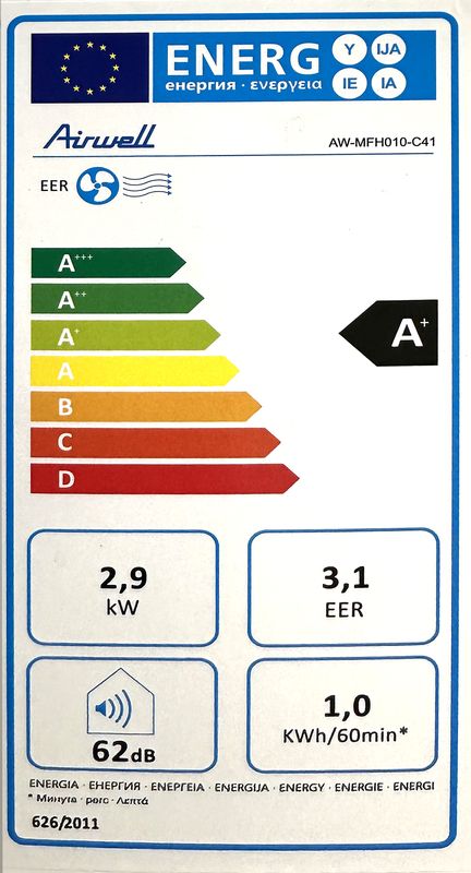 CLIMATISEUR MOBILE SUR ROULETTE DE MARQUE AIRWELL MODELE AW-MFH010-C41 A PROGRAMMATION 24 HEURES. VENDU AVEC SA GAINE TELESCOPIQUE D'EXTRACTION ET TELECOMMANDE.