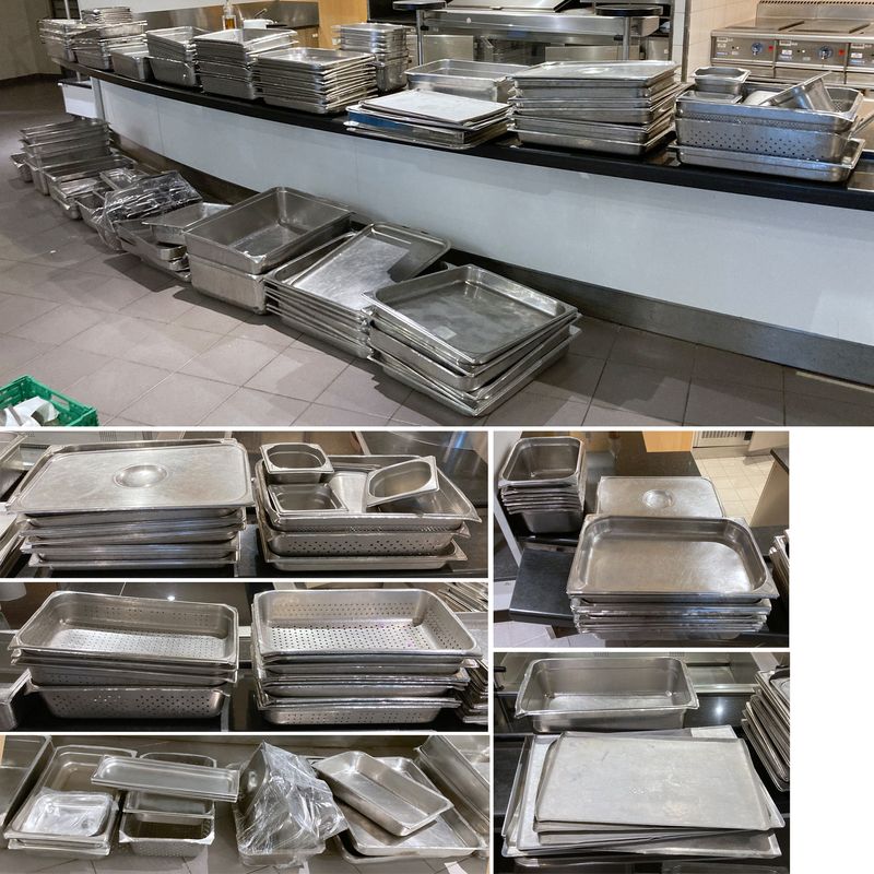 90 BACS GASTRO EN INOX ALIMENTAIRE DIVERS TAILLES DIVERS MODELES ET 22 COUVERCLES DE BACS GASTRO DIVERS MARQUES DIVERS MODELES. ARCUEIL 4.