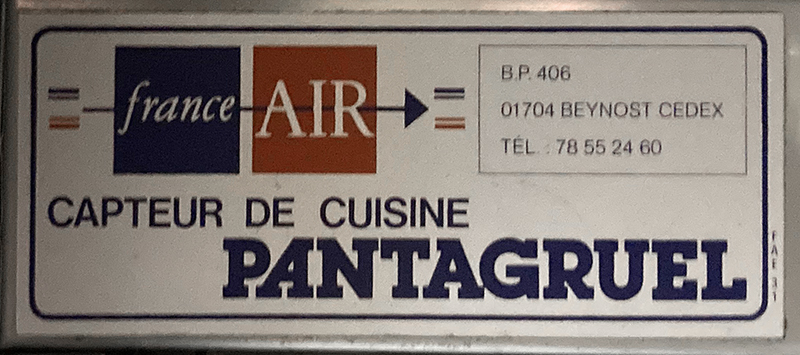 HOTTE ASPIRANTE EN INOX ALIMENTAIRE DE MARQUE FRANCE AIR MODELE PANTAGRUEL. 65 X 150 X 88 CM.