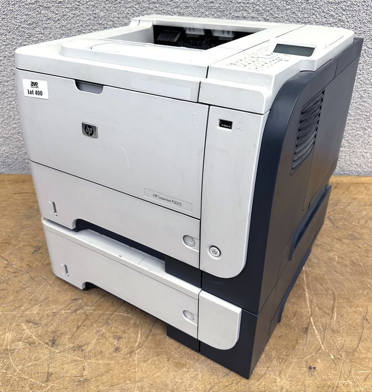 IMPRIMANTE LASER NOIR ET BLANC DE MARQUE HP MODELE HP LASERJET P3015, 40 PAGES MINUTES, RECTO-VERSO, 2 BACS, RESEAU, USB.  VENDU AVEC CABLE D'ALIMENTATION.