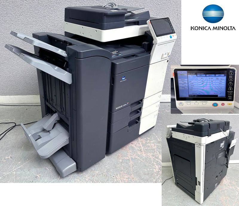 IMPRIMANTE MULTIFONCTIONS COULEUR A3 DE MARQUE KONICA MINOLTA MODELE BIZHUB C284E. 28 PAGES MINUTE, 3 BACS DONT 1 DE TRES GRANDE CAPACITE, COPIEUR, DUPLEX AUTO, SCANNER DONT : SCAN TO EMAIL - SCAN TO SMB - SCAN TO FTP - SCAN TO HDD - SCAN TO USB - SCAN TO WEBDAV ET NETWORK TWAIN SCAN, FAX, RECTO VERSO, BYPASS, FEEDER, RESEAU GIGABIT, DISQUE DUR INTERNE DE 250 GO, RAM 1 GO, ECRAN TACTILE 9 POUCE, TRIEUSE AGRAFEUSE. VENDU AVEC STYLET, CABLE D'ALIMENTATION ET CABLE RJ45. 200 905 COPIES.