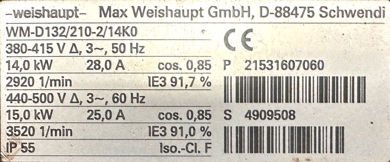 BRULEUR WEISHAUPT MONARCH WM-G30/3-A GAZ - FIOUL ET MIXTESTYPE : WM-G30/3-A. EXECUTION : ZM-LN, PUISSANCE MINIMUM 600 KW - PUISSANCE MAXIMUM : 5400 KW - PUISSANCE ELECTRIQUE : 14,2 KW, NUMERO DE SERIE : 40442121 - ELECTROVANNE : SIEMENS DMV 525/12 - ANNEE : 2017  - MISE EN SERVICE : 2018. LOT VENDU SUR DESIGNATION. LOT VISIBLE SUR RDV LE LUNDI 23 SEPTEMBRE DE 10H A 13H AU 12 RUE JACQUES DAGUERRE - 77100 MEAUX. ENLEVEMENT SUR RDV ENTRE LE MARDI 1 OCTOBRE ET LE VENDREDI 11 OCTOBRE. UNE ASSISTANCE AU CHARGEMENT (DEPOSE DE LA PALETTE SUR PLATEAU UNIQUEMENT) SERA POSSIBLE.