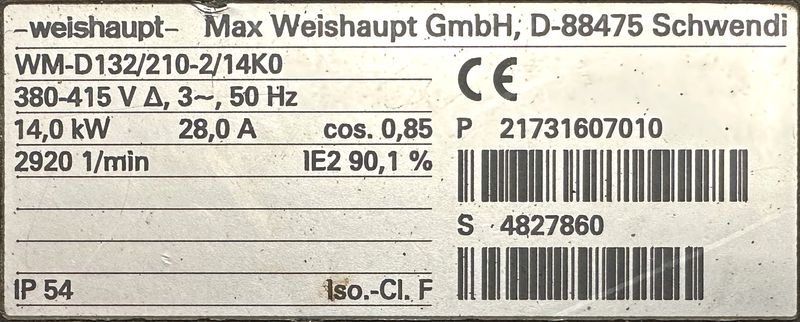 BRULEUR WEISHAUPT MONARCH WM-G30/3-A GAZ - FIOUL ET MIXTES. TYPE : WM-G30/3-A - EXECUTION : ZM-LN, PUISSANCE MINIMUM 600 KW - PUISSANCE MAXIMUM : 5400 KW - PUISSANCE ELECTRIQUE : 14,2 KW - NUMERO DE SERIE : 40048479 - ELECTROVANNE : SIEMENS DMV 525/12 - ANNEE : 2011 - MISE EN SERVICE : 2016.