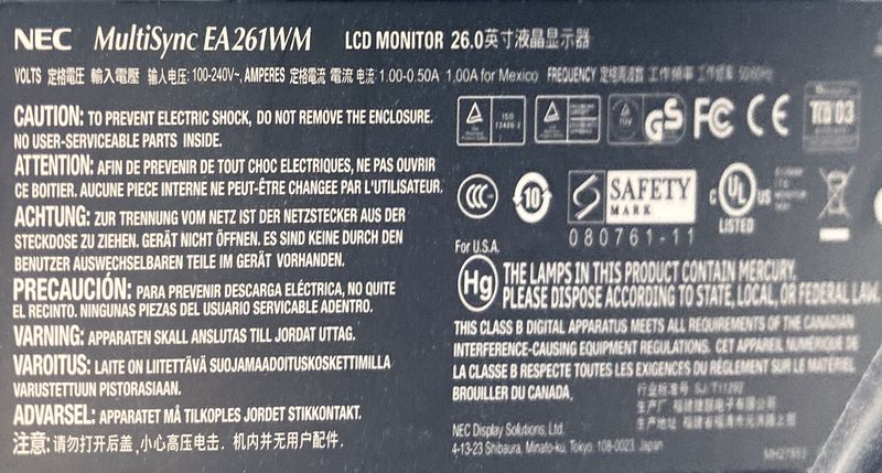 2 MONITEURS SUR PIED DONT 1 27 POUCES DE MARQUE SAMSUNG MODELE S27C450B ET 1 26 POUCES DE MARQUE NEC MODELE MULTISYNC EA261WM AVEC OU SANS CABLE D'ALIMENTATION. ARCUEIL 4.